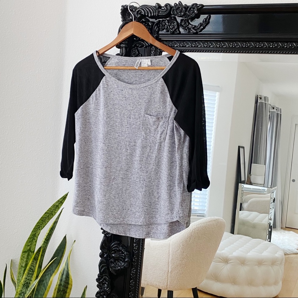 H&M | Women’s Blue Raglan Quarter Sleeve Baseball Shirt